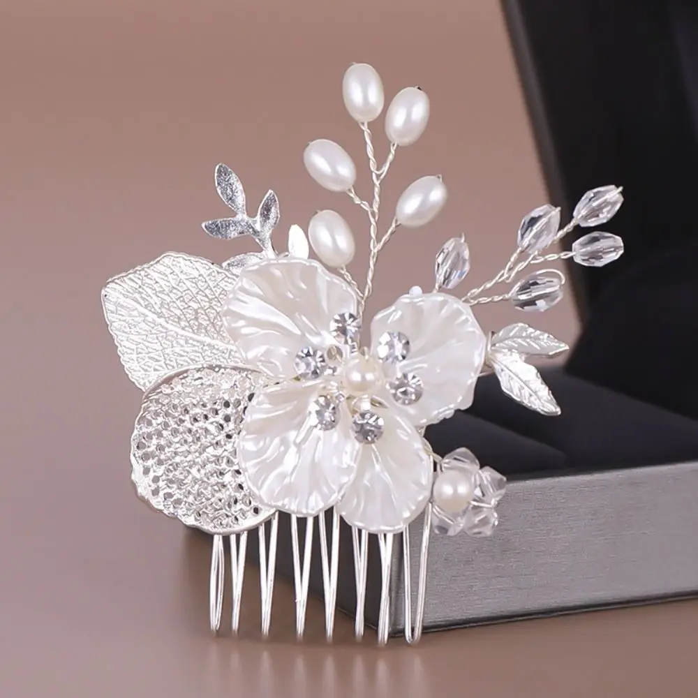 

2PCS Crystal Floral Hair Comb Pearl Alloy Hairpin Insert Side Pin Hair Clip Wedding Bride Party Headwear Charm Crown Gift