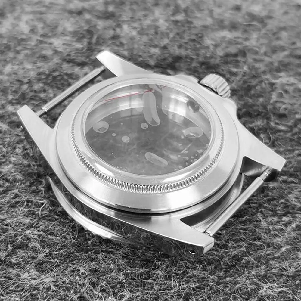39.5mm Retro Watch Case Bidirectional Bezel Acrylic Magnifying Glass Transparent Bottom Case for NH35 NH36 NH34GMT Movement
