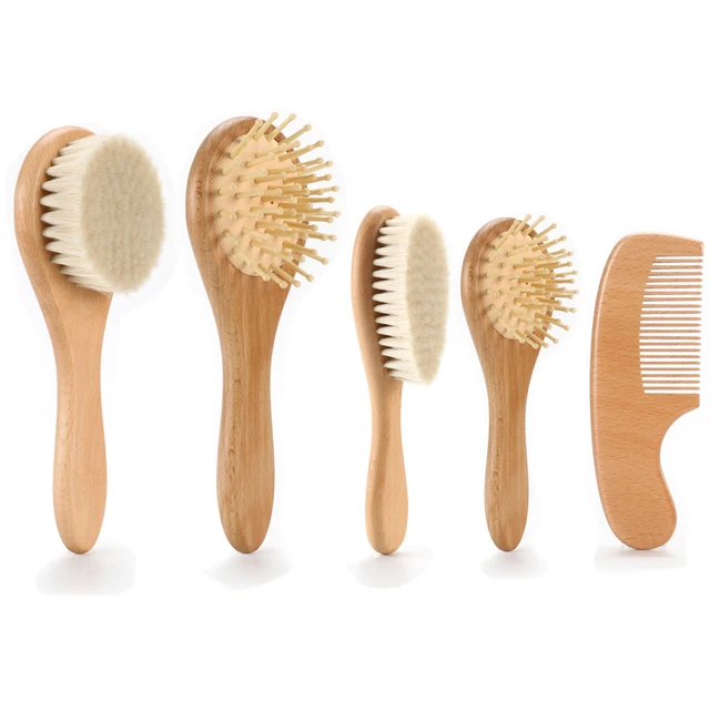 Brosse à Cheveux en Bois Naturel pour Bébé Garçon et Fille, Peigne de Tête  Doux, en Laine, Portable, pour le Bain, pour Enfant