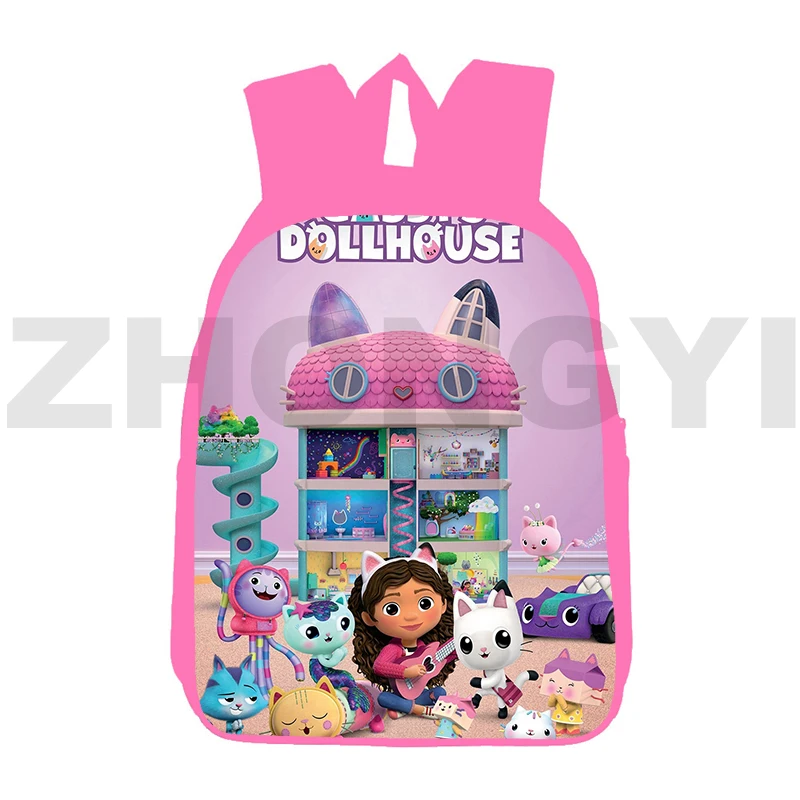 

Hot 3D Anime Gabbys Dollhouse Backpack Women Teenagers School Bag 12/16 Inch Bookbag Children Pink Cartoon Daily Pack Student
