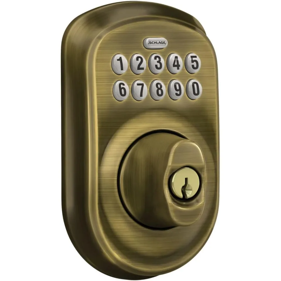 Schlage Plymouth Keypad Deadbolt Electronic Lock Antique Brass