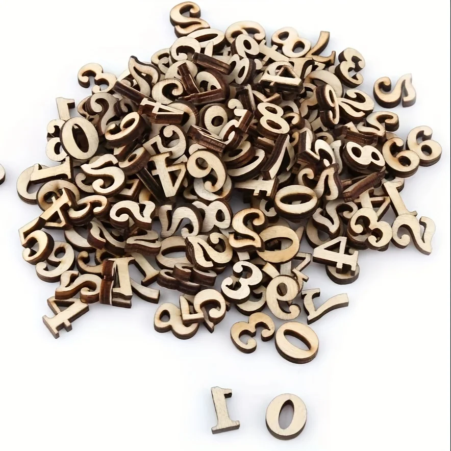 100 Pcs 나무 숫자 빈 도색되지 않은 나무 숫자 Scrapbooking을위한 미니 빈 나무 숫자