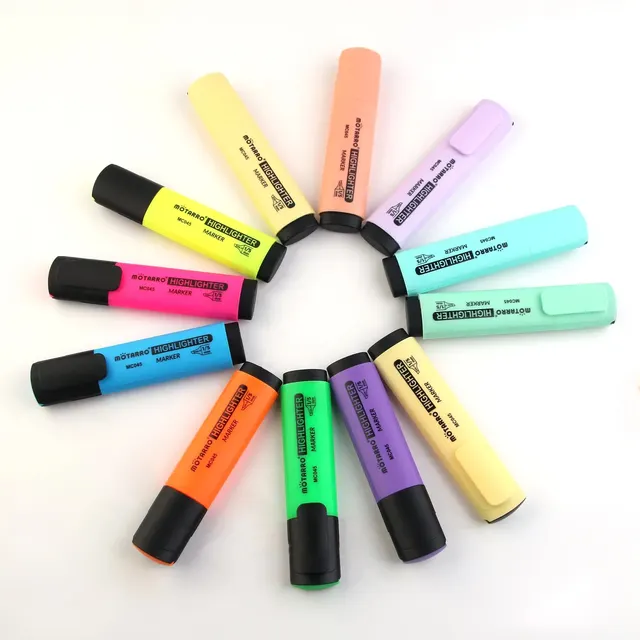MOTARRO 12 pezzi pennarelli in scatola di PVC colori fluorescenti piccolo evidenziatore punta a scalpello design carino Kawaii per scrivere disegni graffiti 2