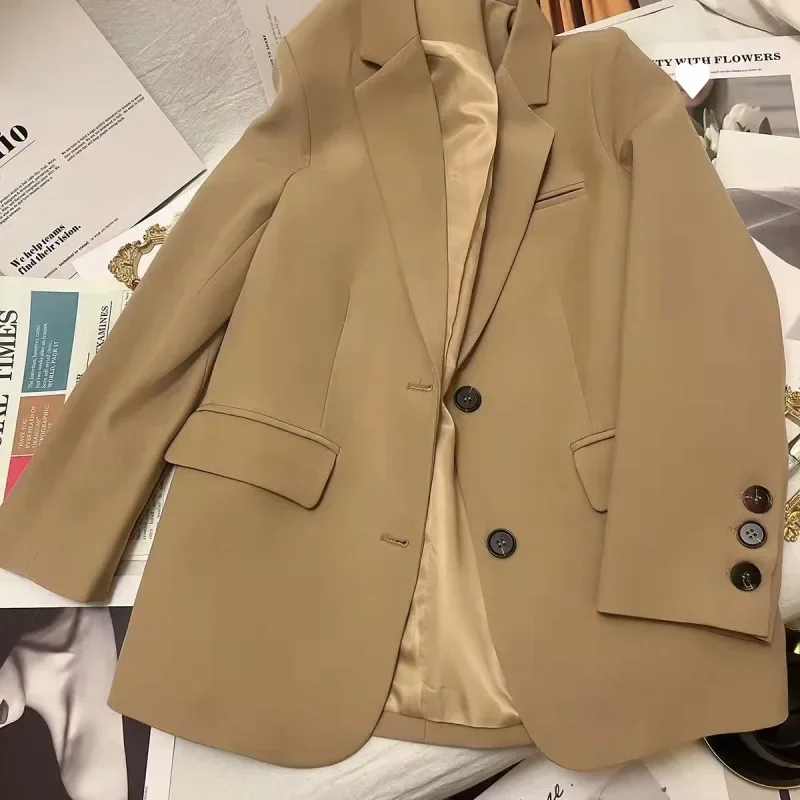 Description Picture 2 of itemWomen's Coats 2024 Spring Autumn New Slim Fit Solid Long Sleeve Single Breasted Blazer Korean Fashion Leisure Women Blazers