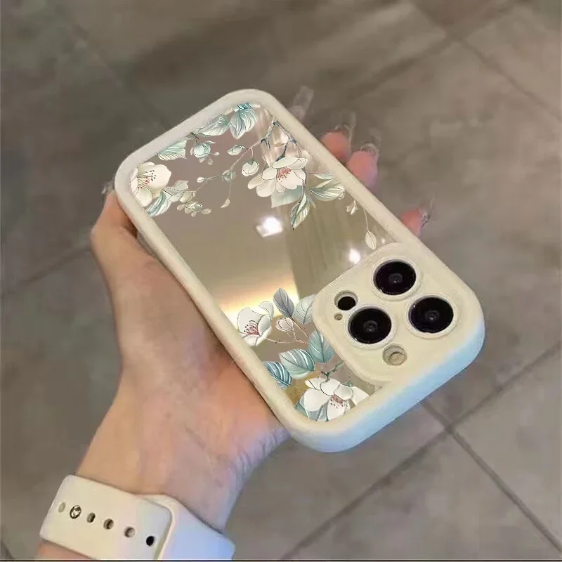 Elegant Daisy Flower Peony Makeup Mirror Case - Floral Design Casing