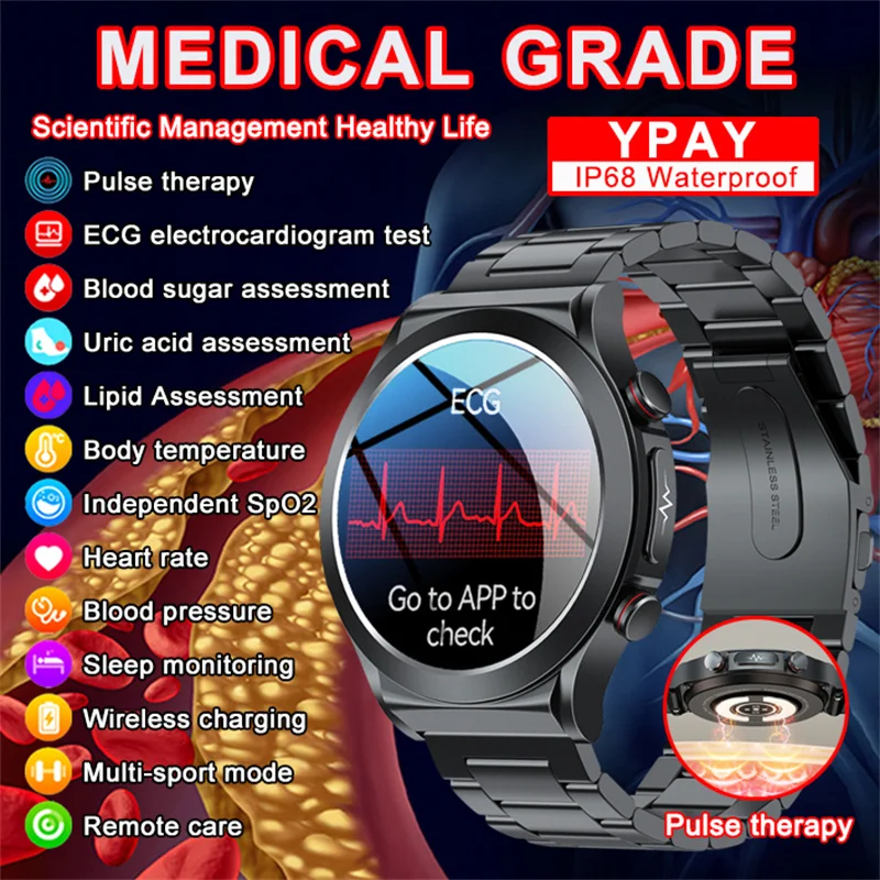

Новинка 2024, Смарт-часы с ЭКГ + ППГ для физиотерапии и импульсов, мужские умные часы с сенсорным экраном и поддержкой Bluetooth для контроля уровня сахара в крови и здоровья