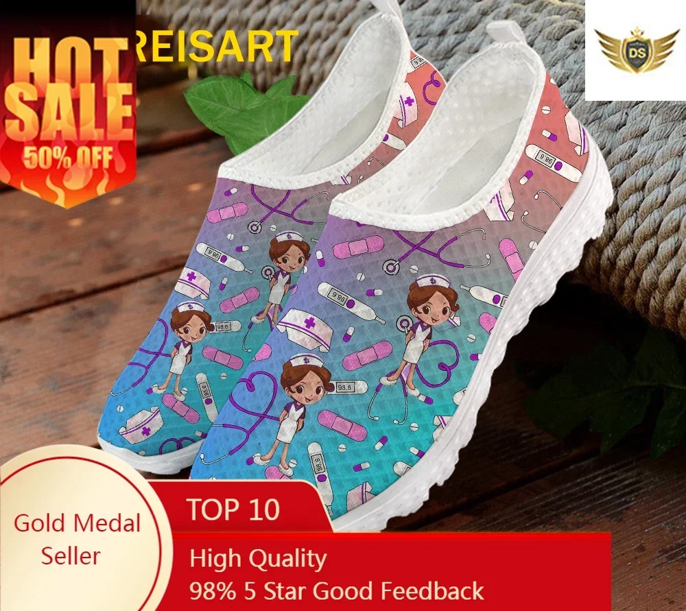 Brand Design Gradient Women's Shoes  Summer Comfortable Flats Nursing Shoes Medical Print Slip-on Loafers Mujer