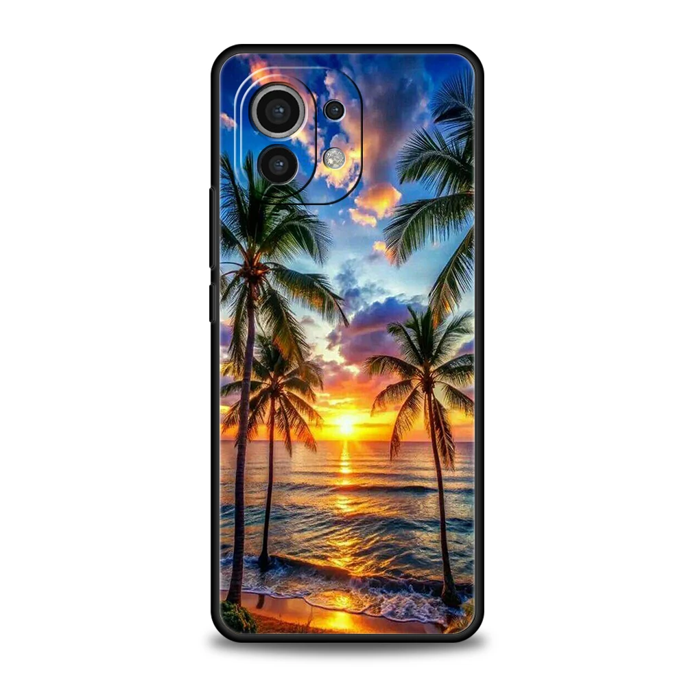 Handyhülle für Xiaomi Mi 15/14/13/12/11/Ultra/14T/13T/12T/11T/10T/Pro/Lite, stoßfeste weiche TPU-Hülle, Sonnenuntergang, Kokosnussbaum – Detail 5