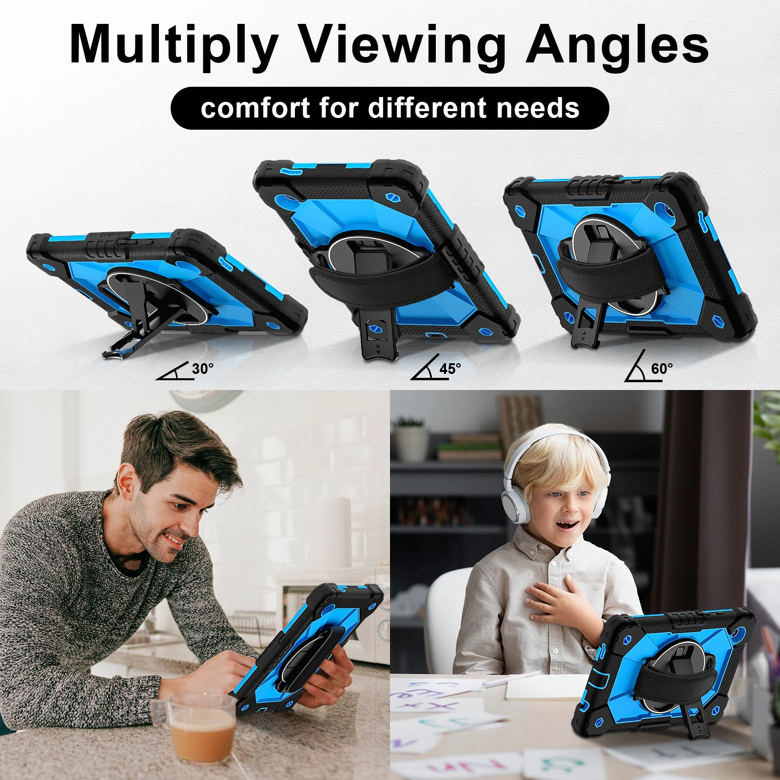 360-Degree Rotating Kids Tablet Case with Shoulder Strap