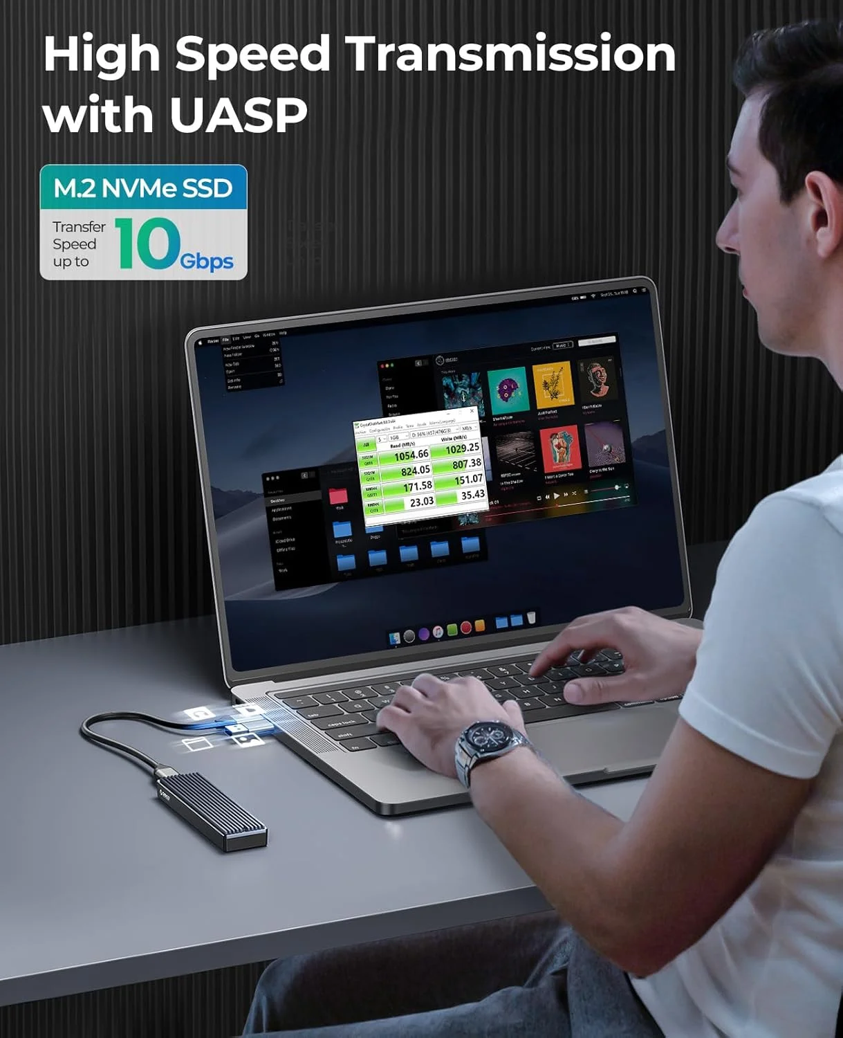 ORICO M.2 NVMe SSD 인클로저, USB 3.1 Gen 2 (10 Gbps) PCIe 외장 어댑터 NVMe 케이스 (2230/2242/2260/2280 M.2 SSD 최대 8TB 지원)