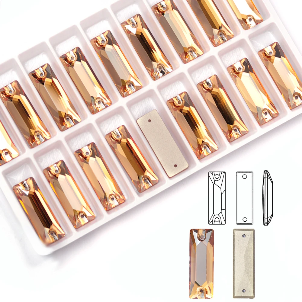 Baguette Lose Perlen zum Aufnähen Goldene Schatten-Kristallrhinestones K9 Glas Flache Rückseitensteine zum Nähen von Kleidungszubehör
