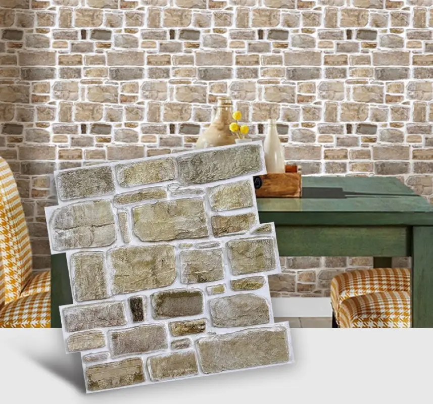 10 ชิ้น 3D Faux หิน Self - กาวผนังแผง, สไตล์วินเทจตกแต่งผนังสําหรับห้องครัว, ห้องนั่งเล่น, ห้องนอน, home Wall Decor 1
