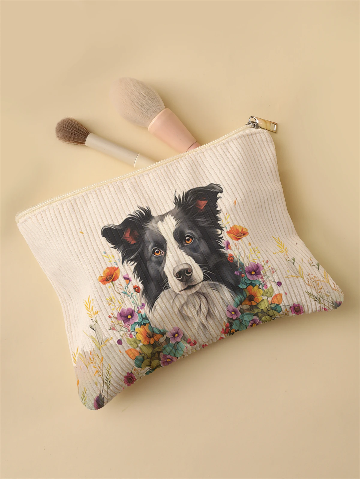 Women's Corduroy Travel Cosmetic Bag Portable Large Capacity Makeup Storage Organizer Zipper Clutch Purse Make up Bag