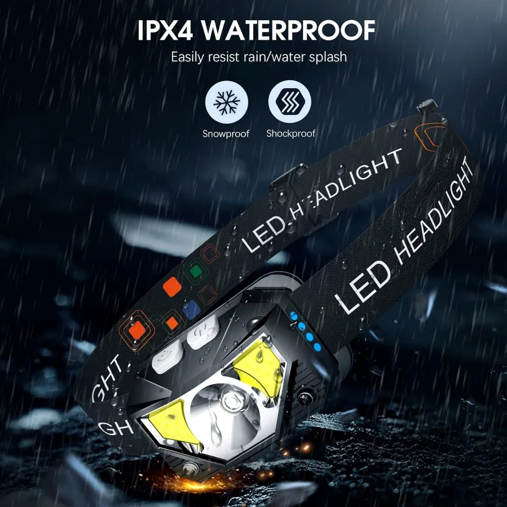 1200 Lumen Bright Headlamp Flashlight LED Rechargeable Headlight Red Light Waterproof Motion Sensor Head Lamp Fishing Head Light