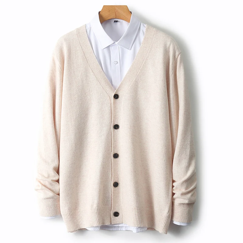 Men's V-Neck Sweater In Autumn And Winter 100% Long Sleeve Warm Knit Cardigan Loose Outer Wear Business Casual Coat Sweater. 2