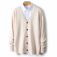 Men's V-Neck Sweater In Autumn And Winter 100% Long Sleeve Warm Knit Cardigan Loose Outer Wear Business Casual Coat Sweater. 2