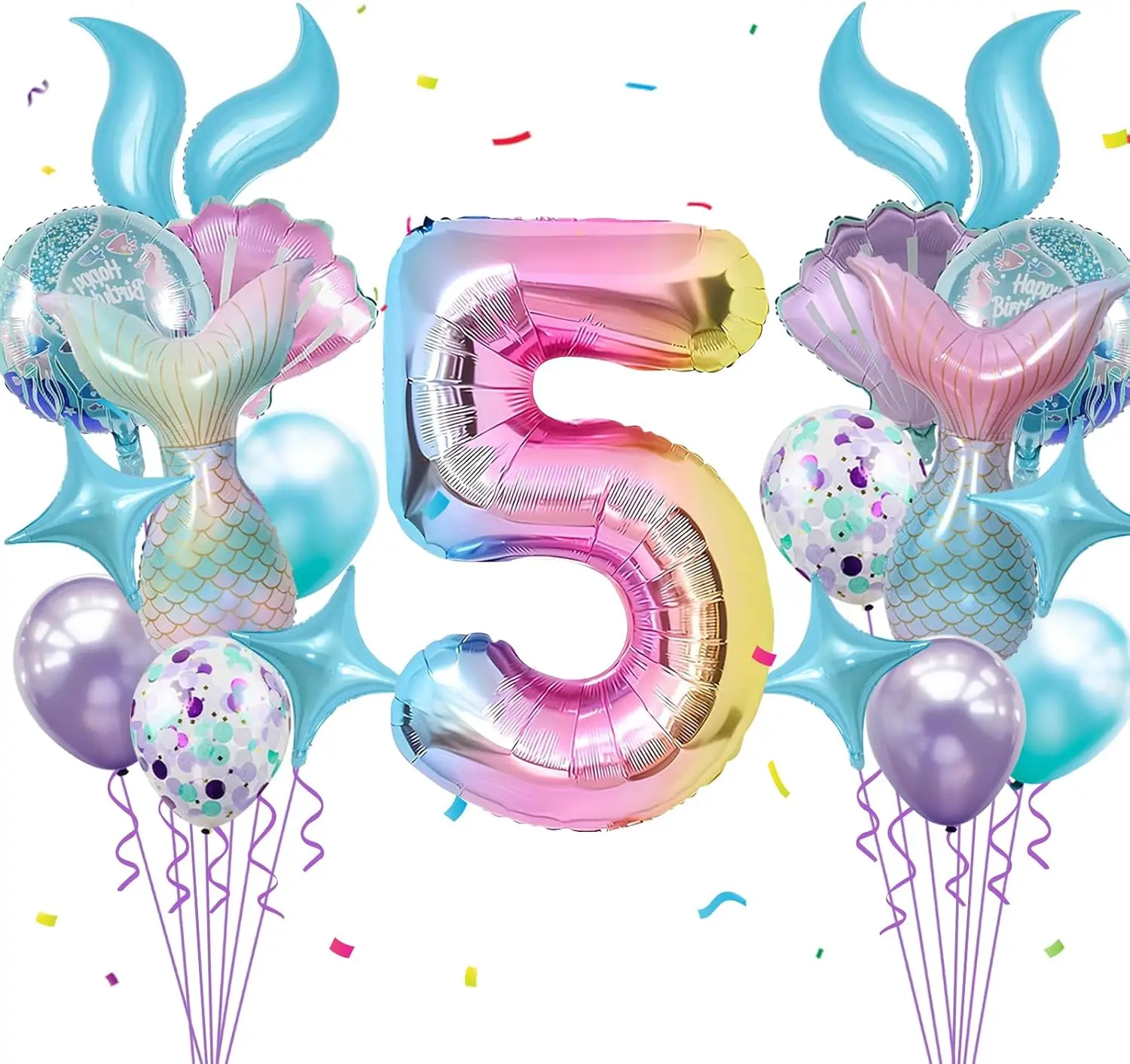 40 Zoll/21-teiliges Meerjungfrauen-Geburtstagsdekorations-Set, riesige Folienballons für 3/4/5/6-jährige Mädchen, Unterwasser-Themenparty-Ballonset