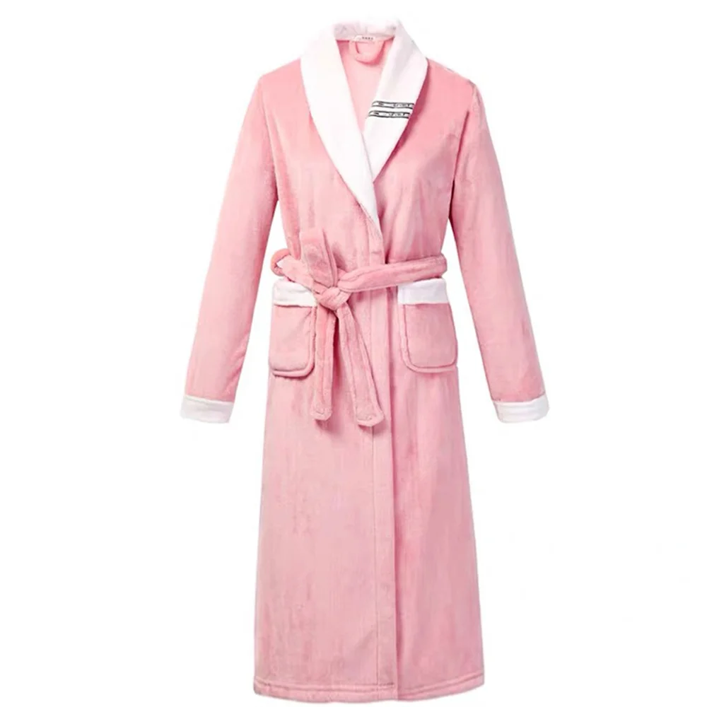 Winter Plus Size Couple Robe Sleepwear Thickened Coral Fleece Warm Nightwear Kimono Bathrobe Gown Loose Home Clothes Loungewear