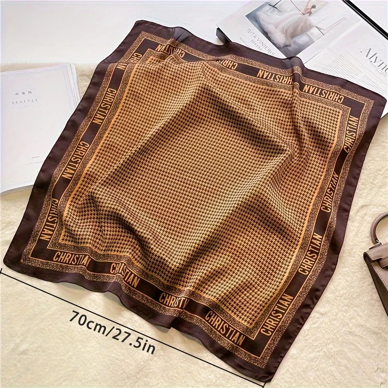 1pcs 70cm Houndstooth Printed Square Scarf for Women Imitation Silk CHRISTIAN Letters Fashionable and Versatile Headscarf Scarf 3