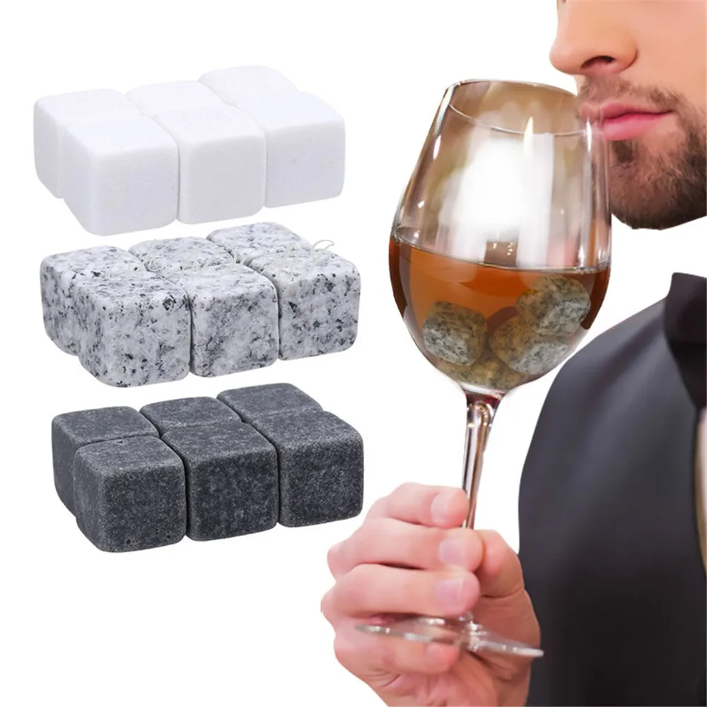6Pcs Whisky Stones Sightping Ice Cube Cooler Riutilizzabile Whisky Ice Stone Whisky Natural Rocks Bar Wine Cooler Party Wedding Gift