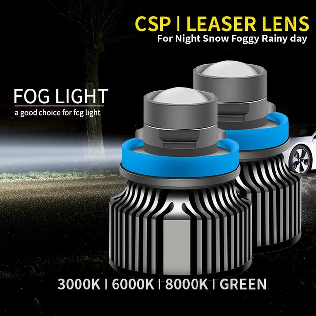 Laser Lens H7 Led Fog Light Bulb H11 Led Fog Lamp H8 H9 9005 HB3 9006 HB4 CSP 8000K 6000K 3000K Turbo Fog Light For Car 12V 24V 1