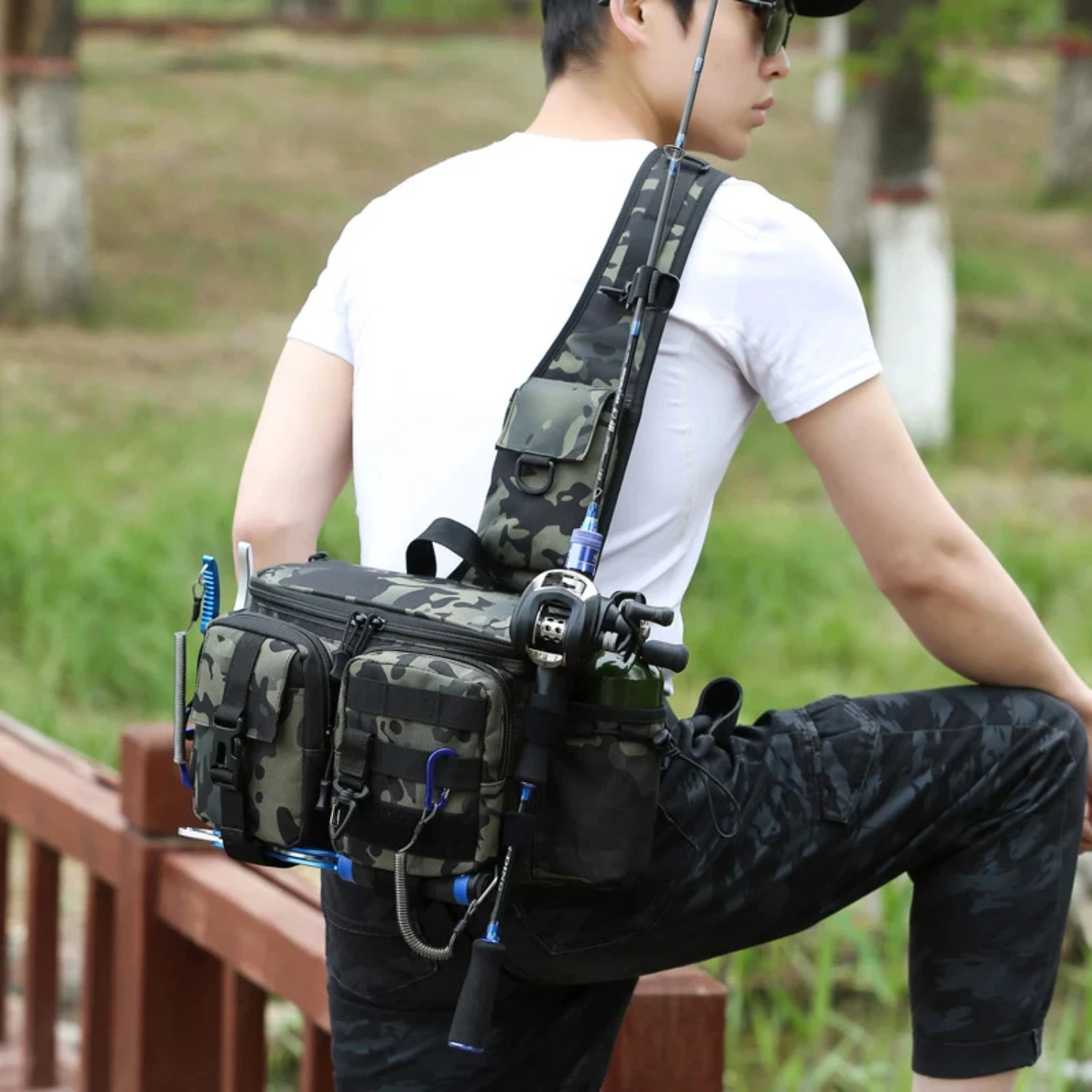 New Fishing Fish Lures Gear Rod Molle Outdoor Hiking Camping Travel Men Tactical Waist Pack Large Capacity Shoulder Hunting
