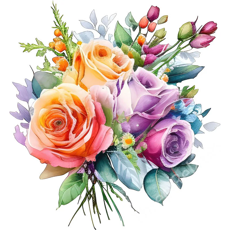 Vinyl Stickers Light colored watercolor multi-color rose art wall stickers for home decoration E89
