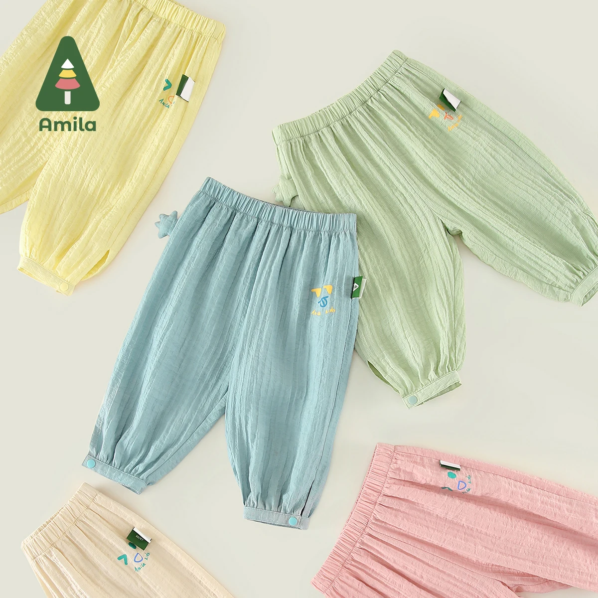 Amila Baby Summer Pants Boys Girls Mosquito Proof Texture Trousers Infant Toddler 0-6 Years baby trousers baby leggings