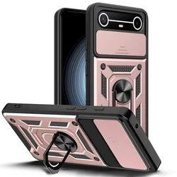 All - in - One Armor Hybrid Metal Ring Holder Camera Protect Case for Tecno Spark Slim (Rose Gold)