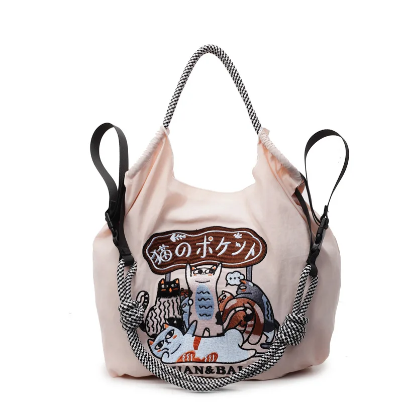 Eco-Friendly Embroidered Nylon Tote: Stylish and Spacious City Handbag