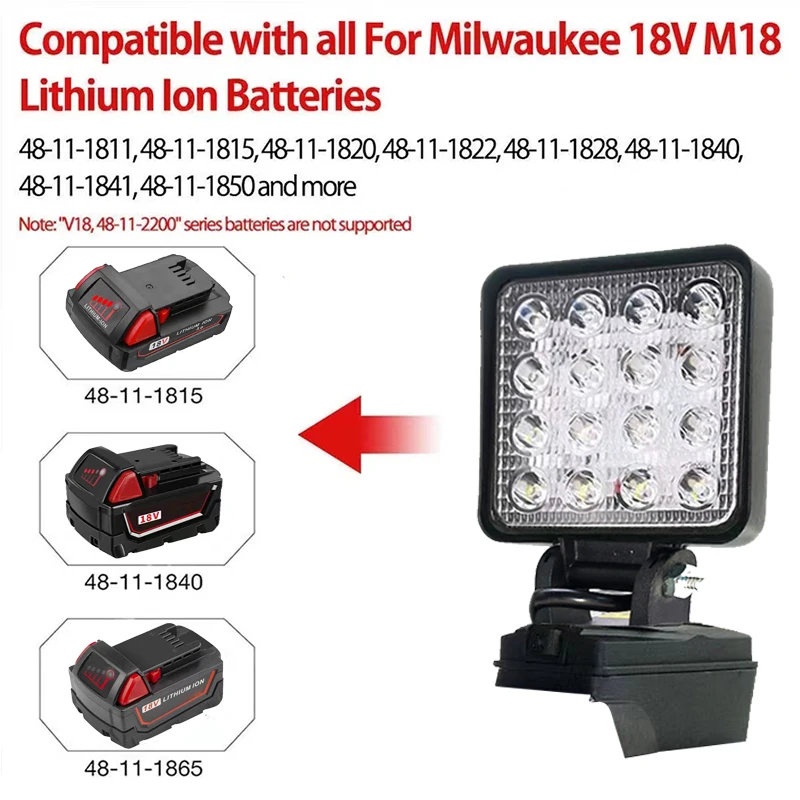 Led Light Fit Milwaukee Battery M18 4In Portable Spotlight Cordless Outdoor Work Fishing Handheld Emergency Tool No Battery
