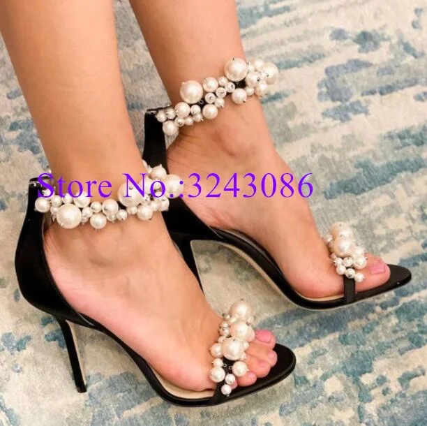 

New Design Pearl Decor Woman Sandals Fashion Peep Toe Thin Heel Lady Dress Pumps Sexy Female Party High Heels Sandals Dropship