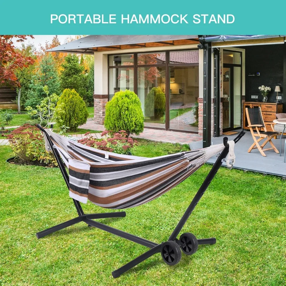 2person Portable Hammock with Stand Included with Wheels Outdoor Double 2 Person Heavy Duty Hammock 3