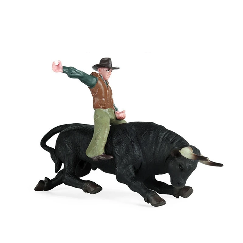 Modello In Pvc Animal Toys Rodeo Bull Con Rider Giocattolo Di Plastica Statico Da Collezione Per Bambini