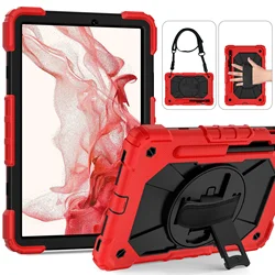 Shockproof Rotating Stand Tablet Case with Hand and Shoulder Strap for Tab A7 lite 8.7 inch (Red  black)