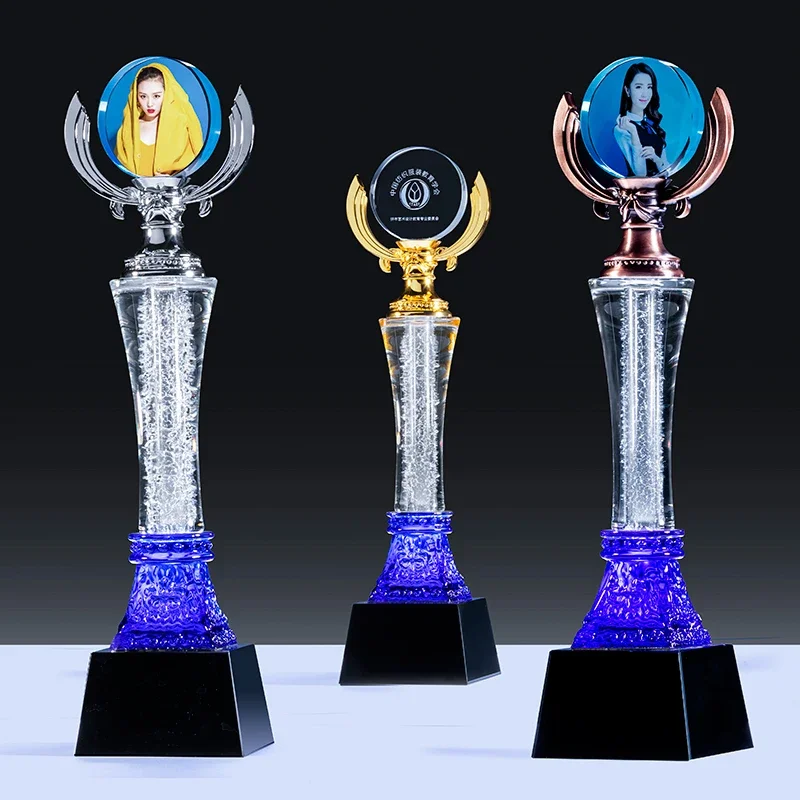 Customized Creative Transparent Crystal Trophy, Can be Customized Photo School, annual Meeting Award, Love Trophy, Souvenir, 1Pc