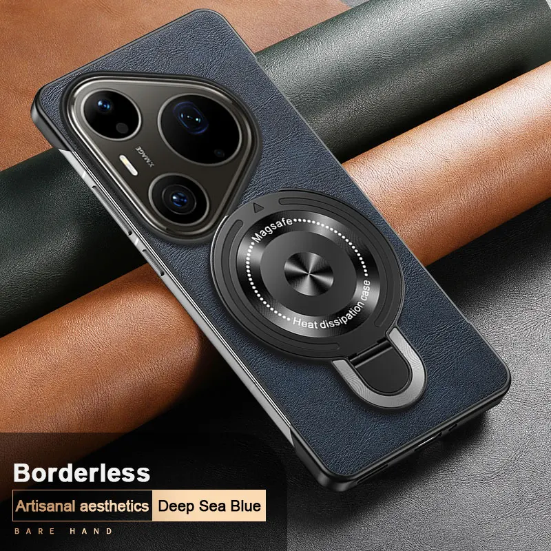 Frameless Leather Cover with Magnetic Holder and Wireless Charging - Shockproof Case