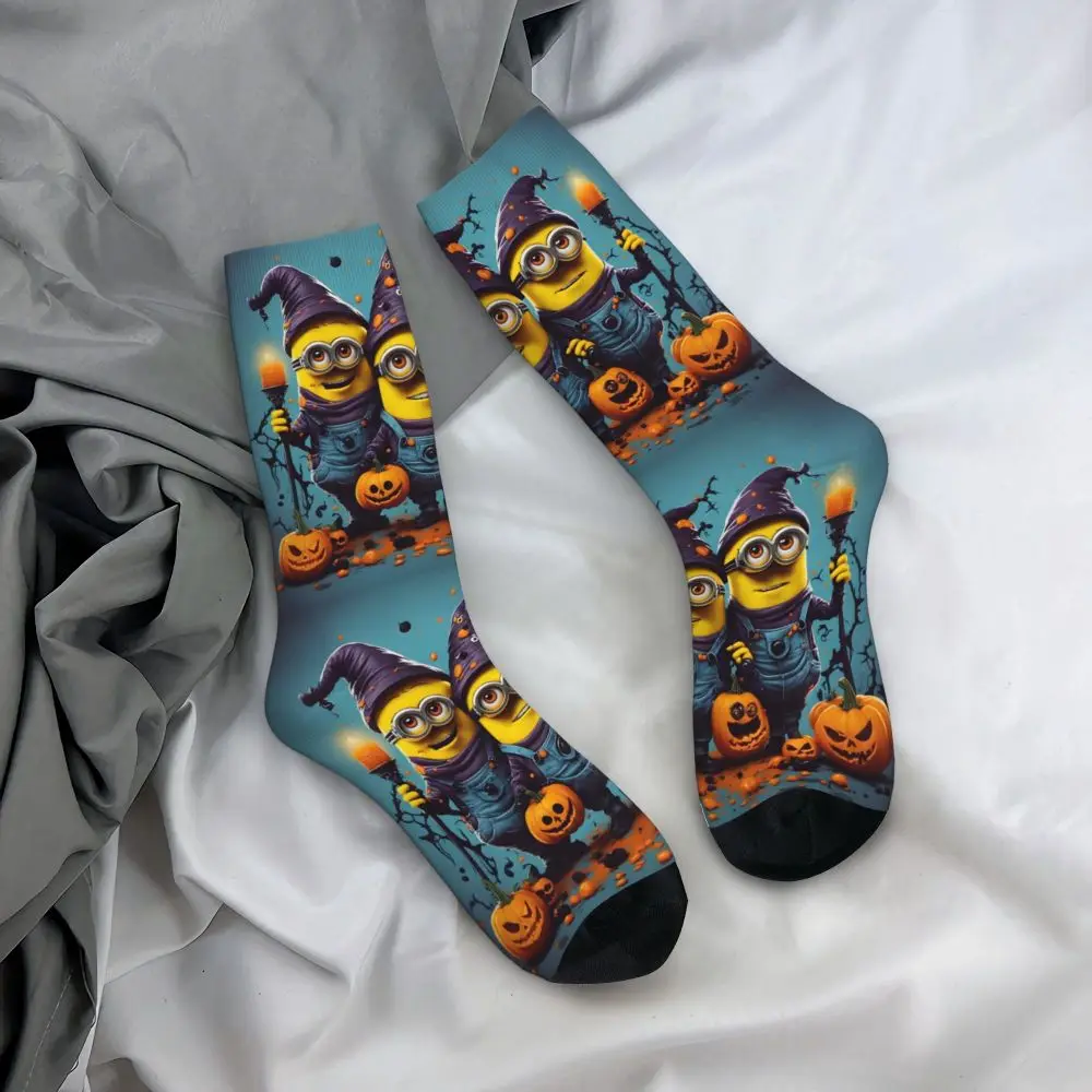 Custom Cool Print M- Minions Cartoon Socks for Women Men Stretchy Summer Autumn Winter M- Minions Bananas Crew Socks 158