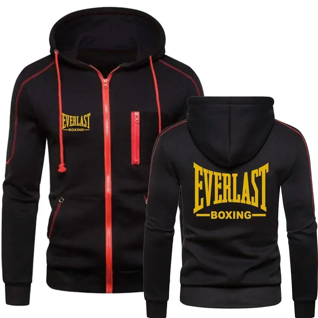 New EVERLAST Men's Autumn Winter Sportswear Simplicity Fashion zipper hoodie Solid Blazer Men's print Sportswear top Casual warm 3
