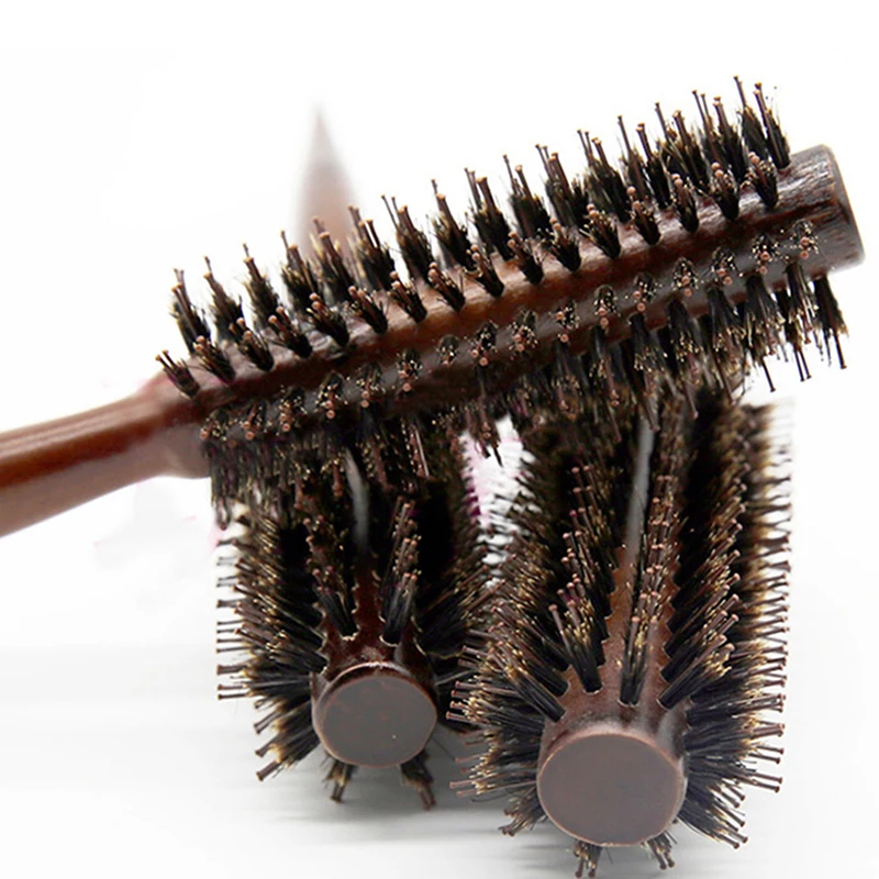 Anti Static Wood Boar Bristle Hair Round Brush Hairdresser Styling Tools Teasing Brush For Hair Curly Comb curly hair brush hair brush comb hair comb