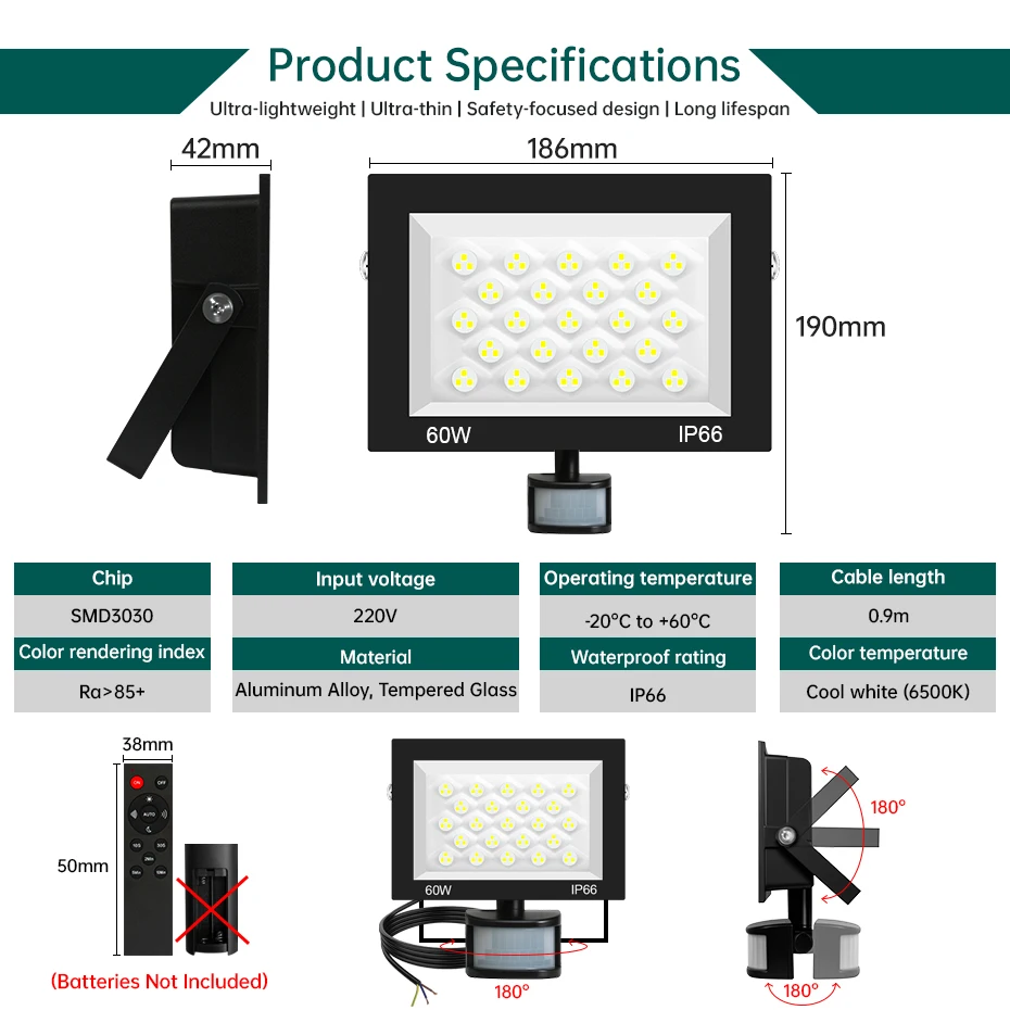 PIR Motion Sensor LED Flood Light AC220V 100W 60W 30W IP66 Waterproof Sa2fb1e1ee0b64bb5a5b53e8b45319f68N