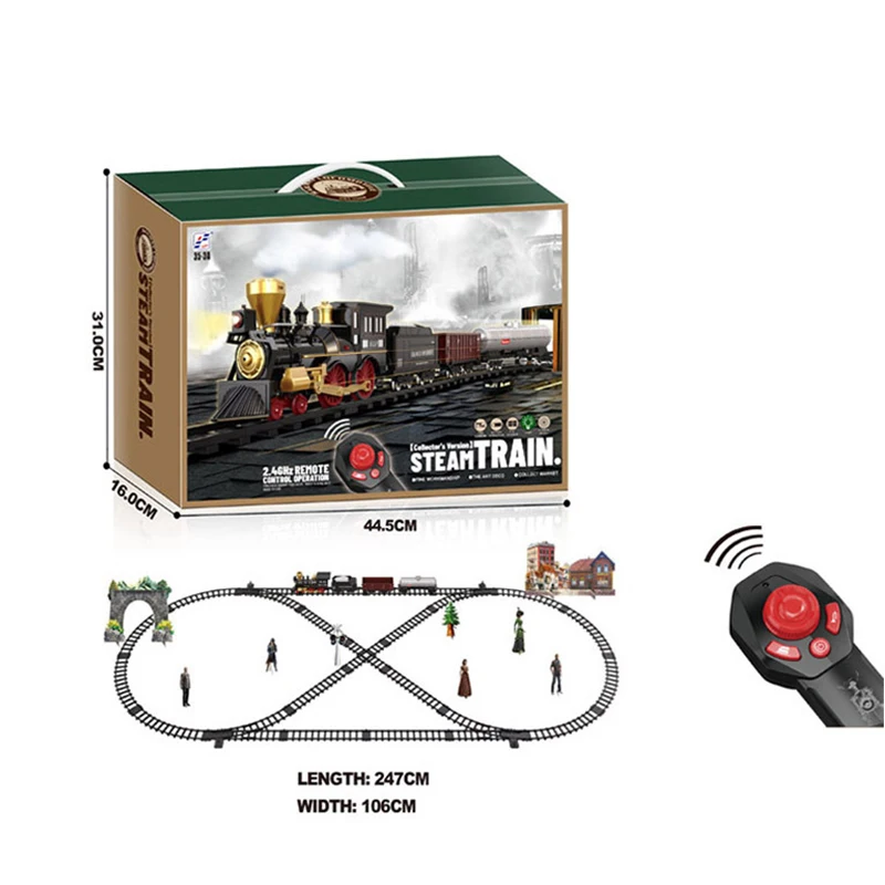Simulation Train Remote Control Retro Steam Electric Stepless Speed Control Remote Smoking Train Children's Toys