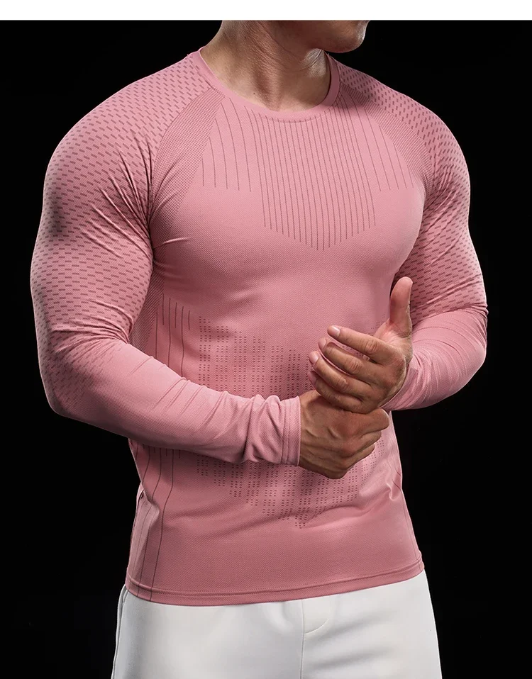 Men Athletic Running Shirt Elastic Training T-shirt Gym Fitness Workout Tight Outdoor Jogging Sweatshirt