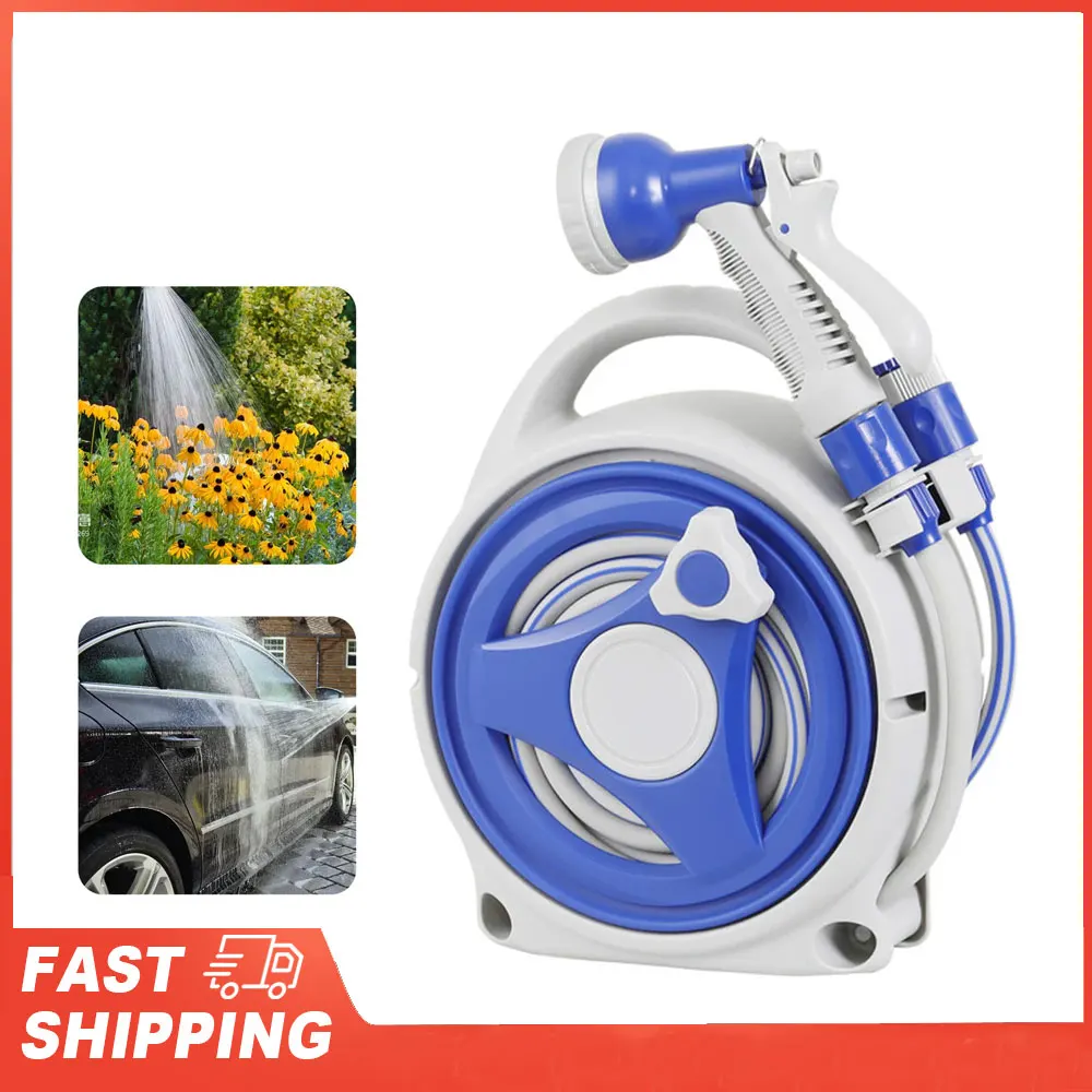 Carrete de manguera retráctil para jardín, carrete de manguera portátil a prueba de sol con boquilla de tubería de agua de 15m para riego de patio doméstico