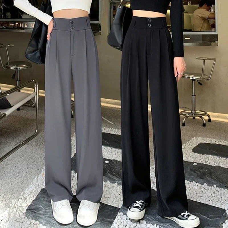 2024 여성용 디자이너 작업 데일리 바지, 레이디 헐렁한 와이드 레그 스트레이트 레그 바지, 여성용 다용도 편안한 하이 웨이스트 슬랙스