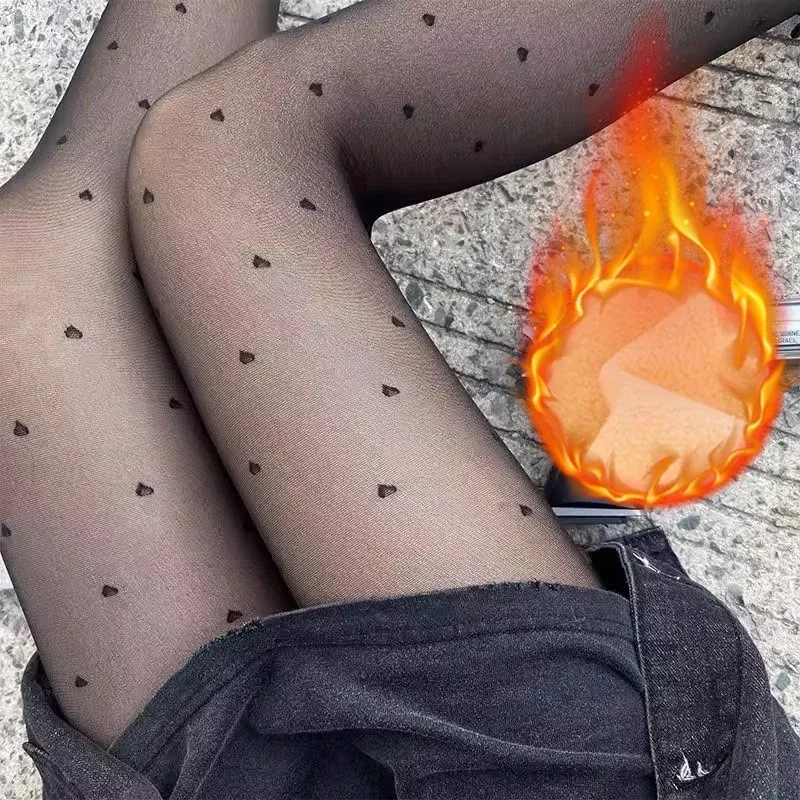 CHRLEISURE Tryck Tjock Veet Varma för kvinnor Vinter Termisk Fake Genomskinlig Strumpbyxor Sexig Smal Elastiska Tights Kvinna_voghion.com