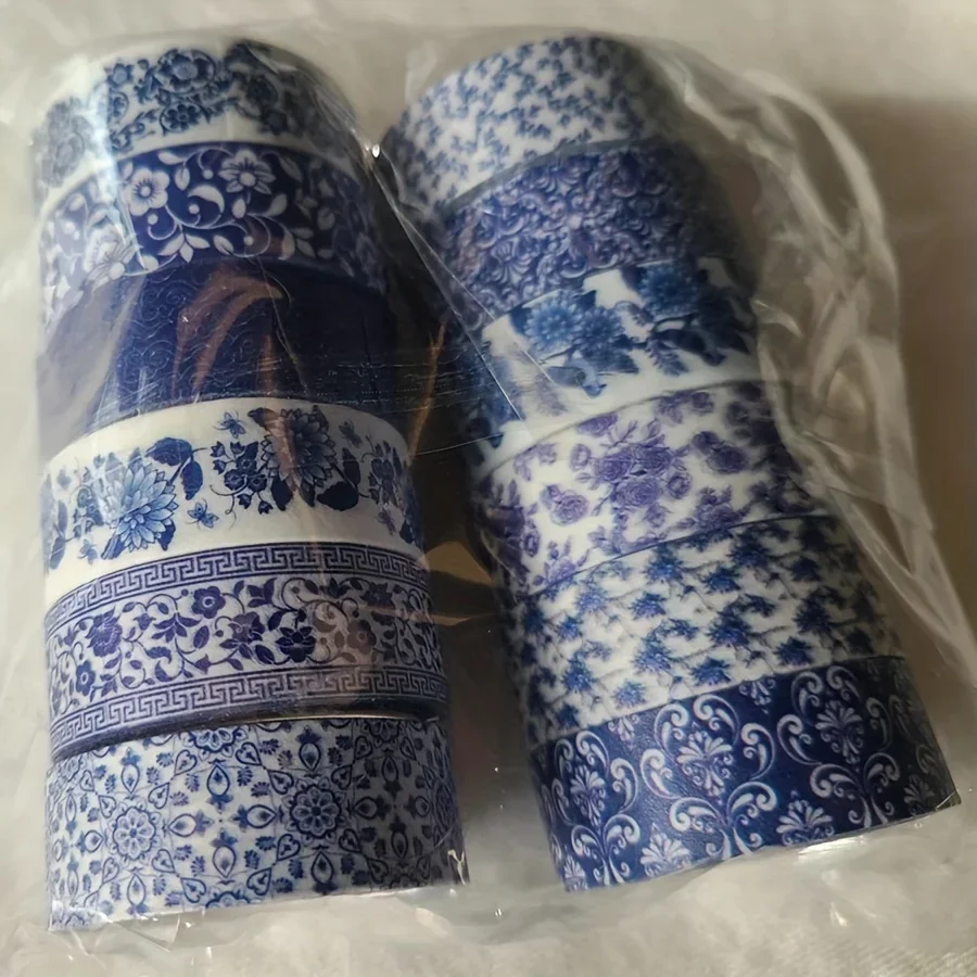 12 Rolls Per Set Blue & White Washi Tape Pretty Chinoiserie Designs Decorative Tape for Journaling, Scrapbooking 5