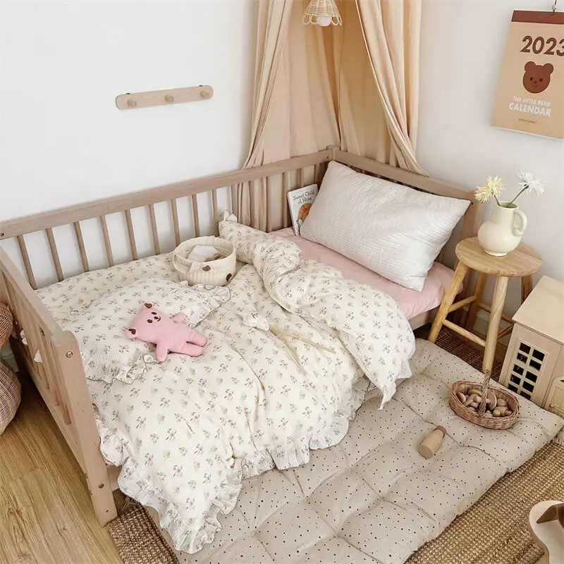 Cotton Muslin Baby Duvet Cover and Pillowcase Toddler Girls Floral Bedding Set