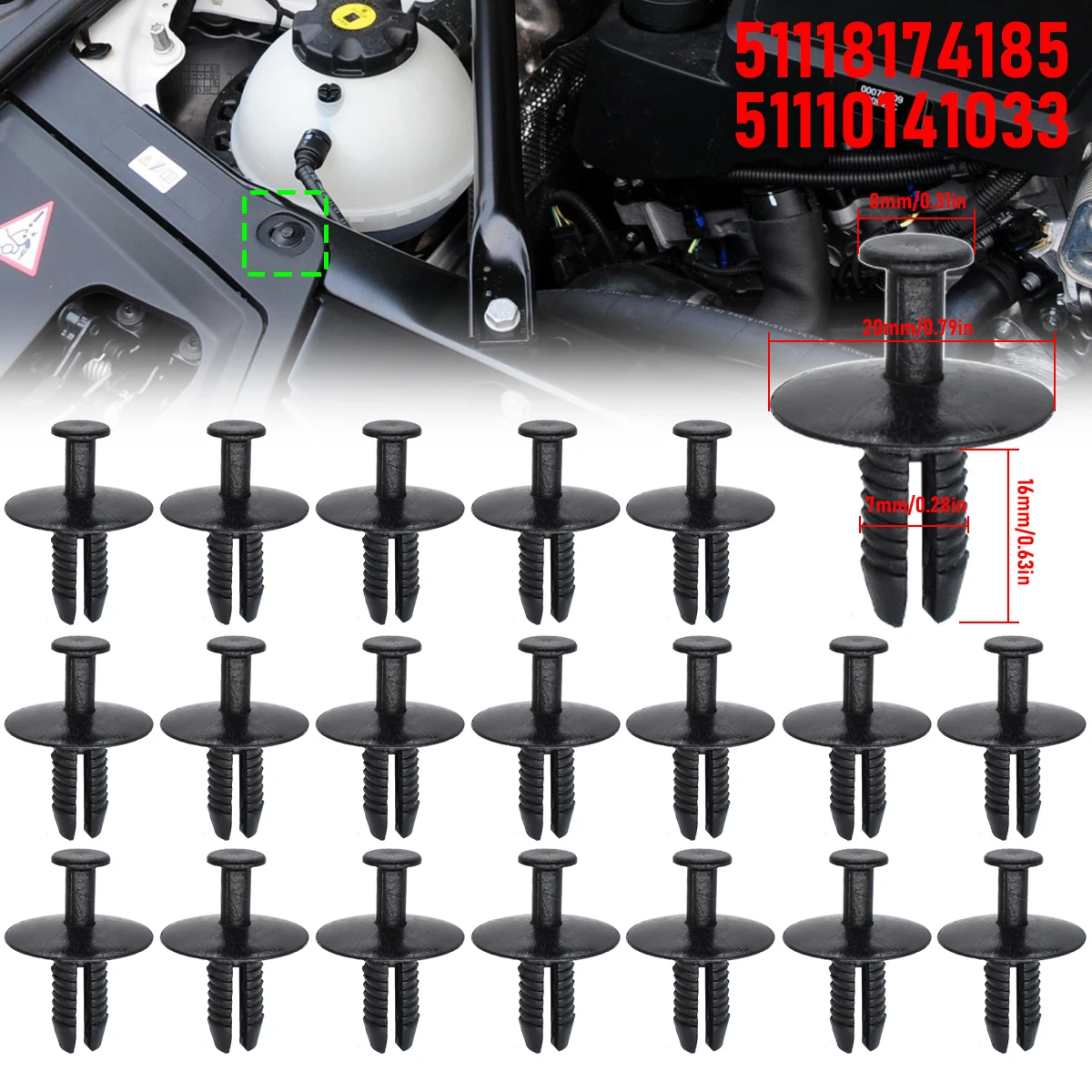 20x 7mm Bumper Fender Liner Wheel Arch Door Sill Clips For BMW E46 E93