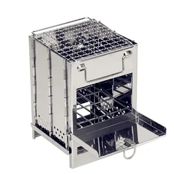 Compact Stainless Steel Wood-Fired Camping Grill with Charcoal Option (Silver)